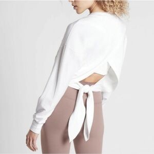Athleta Yoga Tie Back cross over white sweatshirt